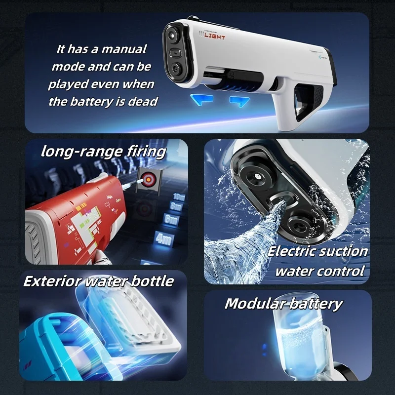 Pistola ad acqua continua elettrica a impulsi con assorbimento automatico dell'acqua Regalo giocattolo da battaglia da spiaggia estiva all'aperto