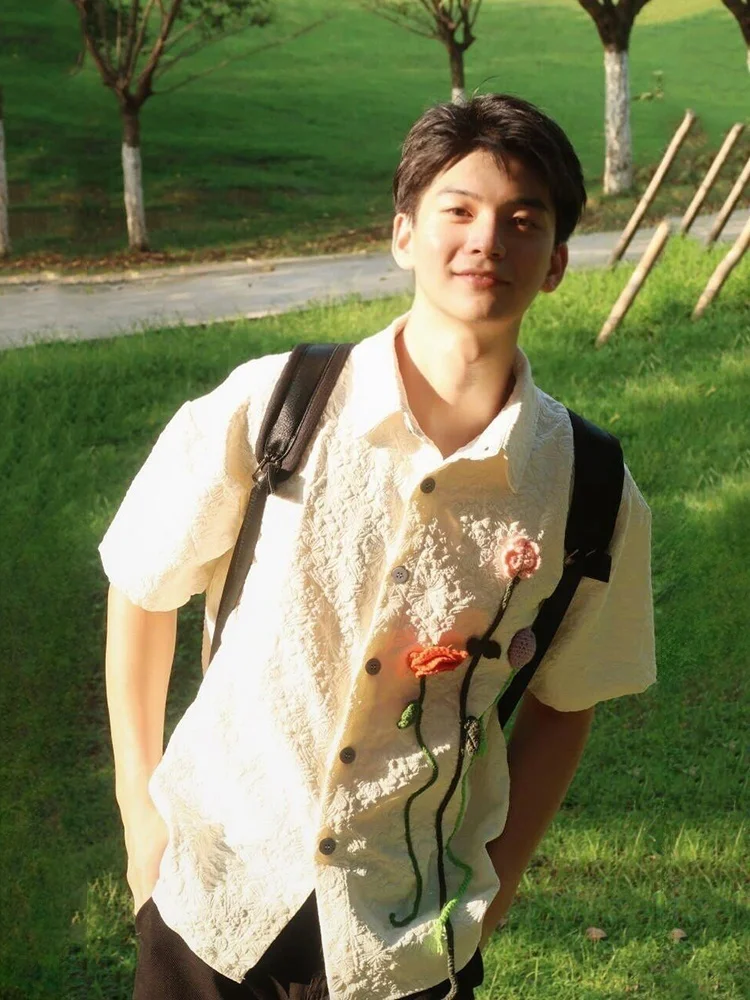 

Floral Texture ort Sve Men's irt Summer Trendy Design Cleanfit High-End Feeling Casual irt Loose Fit Youth ular