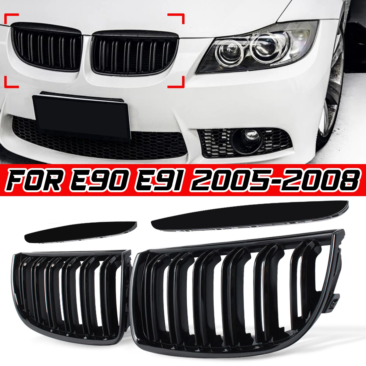 Car Front Kidney Replacement Grilles For BMW 3 Series E90 E91 320i 323i 328i 335i 2005 2006 2007 2008 Racing Grill Hood Eyelids