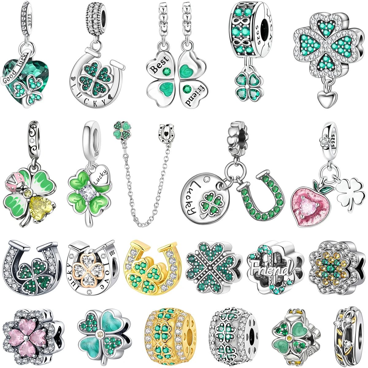 Gran Venta: Abalorios de Plata 925 con Trébol de Cuatro Hojas en Forma de U, Compatibles con Pulseras y Collares Originales, Regalos de Joyería DIY para Mujer