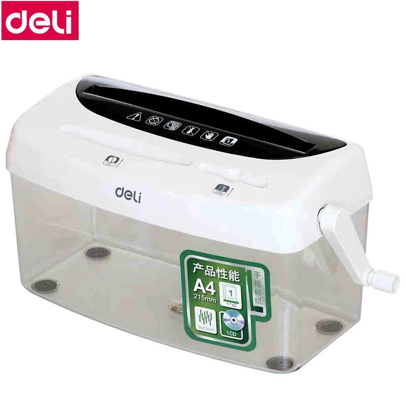 Deli 9935 Mini Desk Manual Shredder 3x23mm Security Level 4 Office Household Hand Shredder A4 For Paper Card Disks