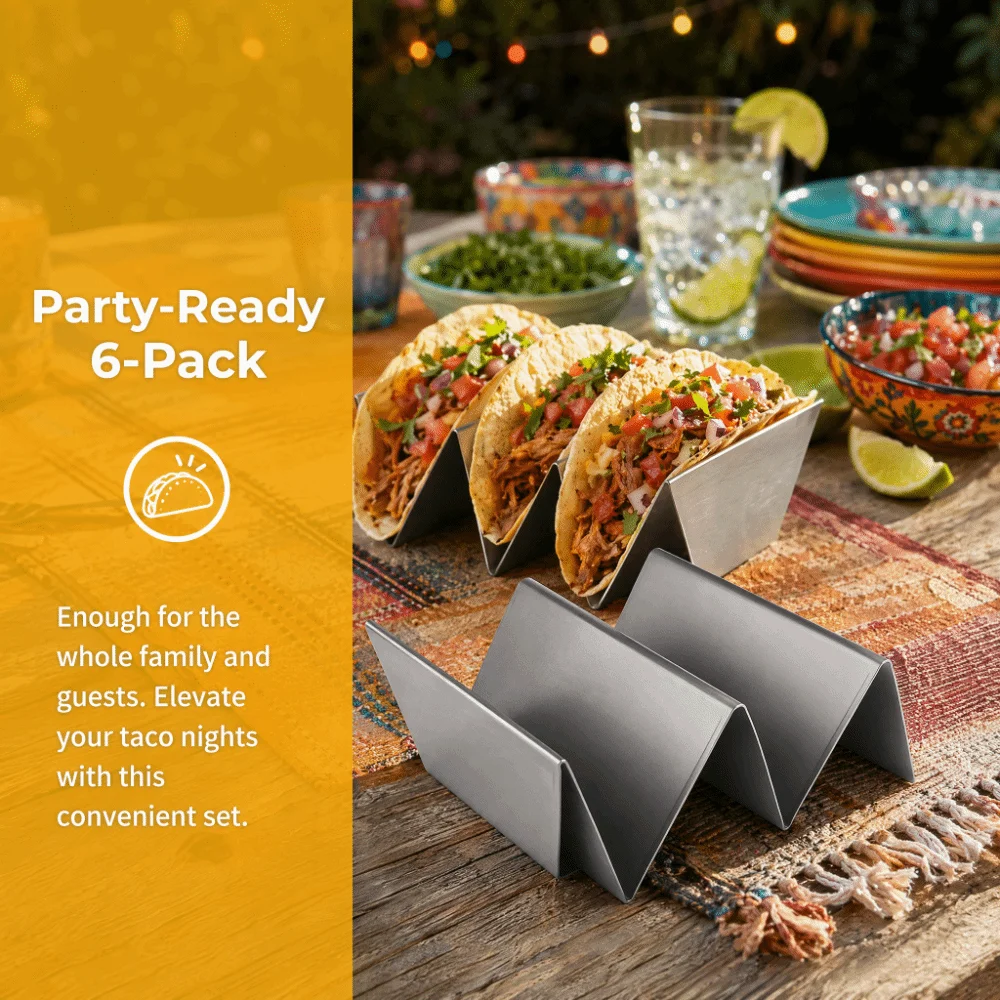 6pcs Stainless Steel Taco Holder Stand W Wavy Shape 3-Slot Design Kitchen Taco Tray Open-Ended Easy Clean
