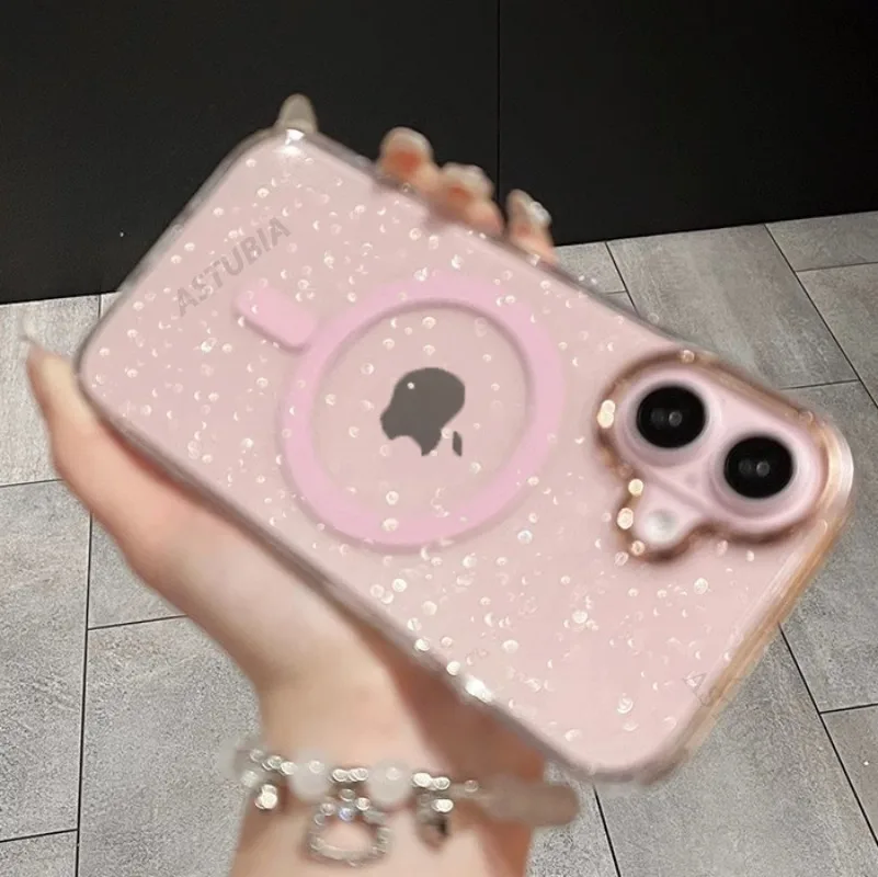 Candy Color Magnetic Glitter Bling Compatible Phone Case For iPhone 16 15 14 13 12 11 Pro Max Plus for Magsafe Metal Armor Cover