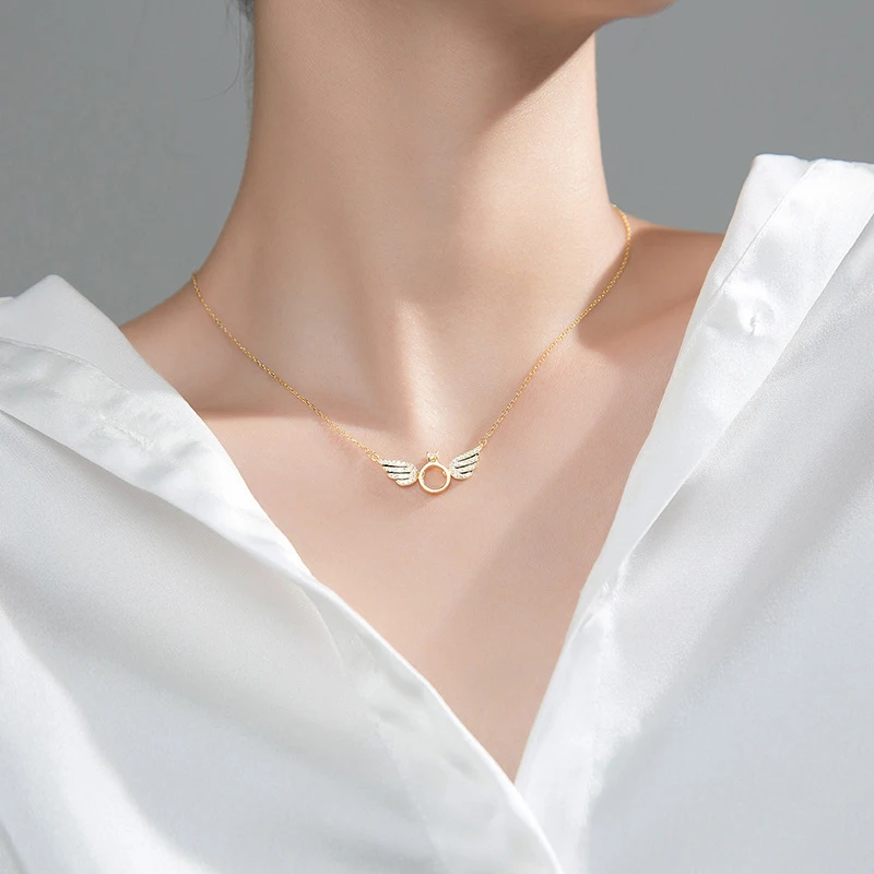 Modian Vintage 925 Sterling Silver Exquisite Angel Wings Luxury Pendant for Women Four Claw Zircon Pendant Wedding Fine Jewelry