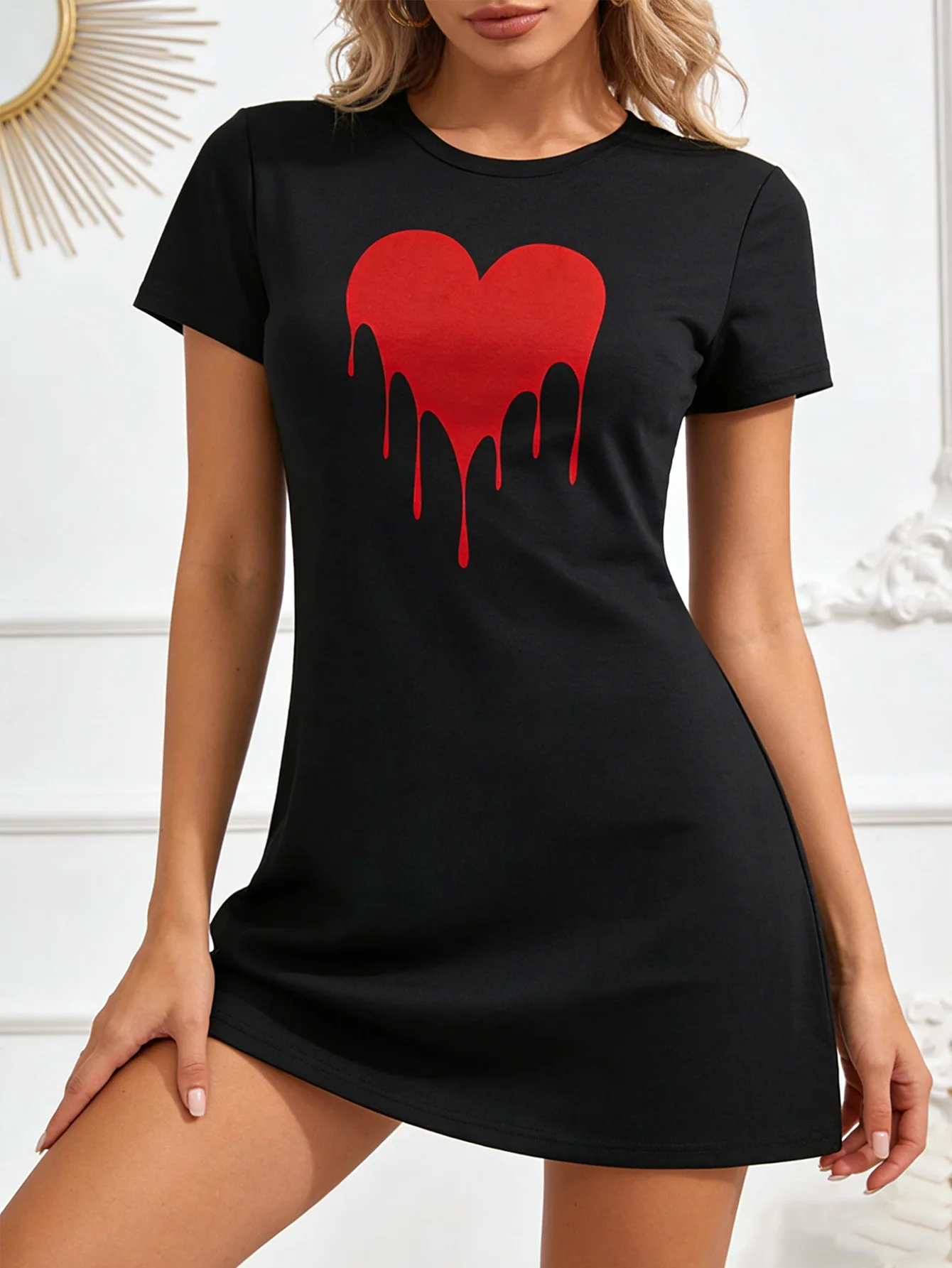

Платье-футболка с принтом на тему любви, повседневное платье с круглым вырезом и короткими рукавами, подходит для лета и весны, женская одежда.