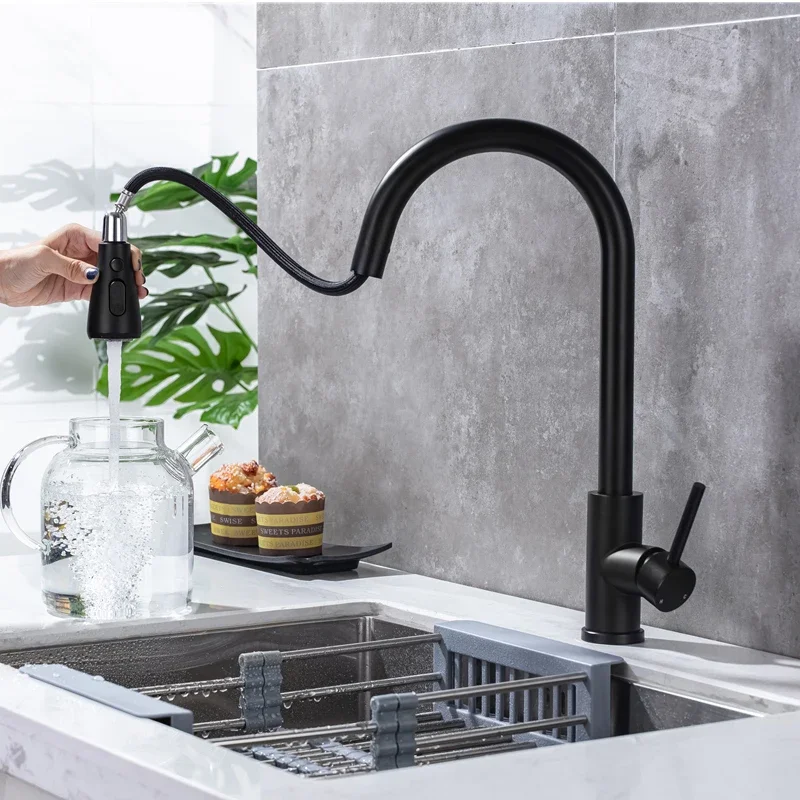 Touch Kitchen Mixer Tap for Home Improvement Hot Cold Pull Out Kitchen Sink Mixer Faucet Black Sensor Touch Kitchen Faucets