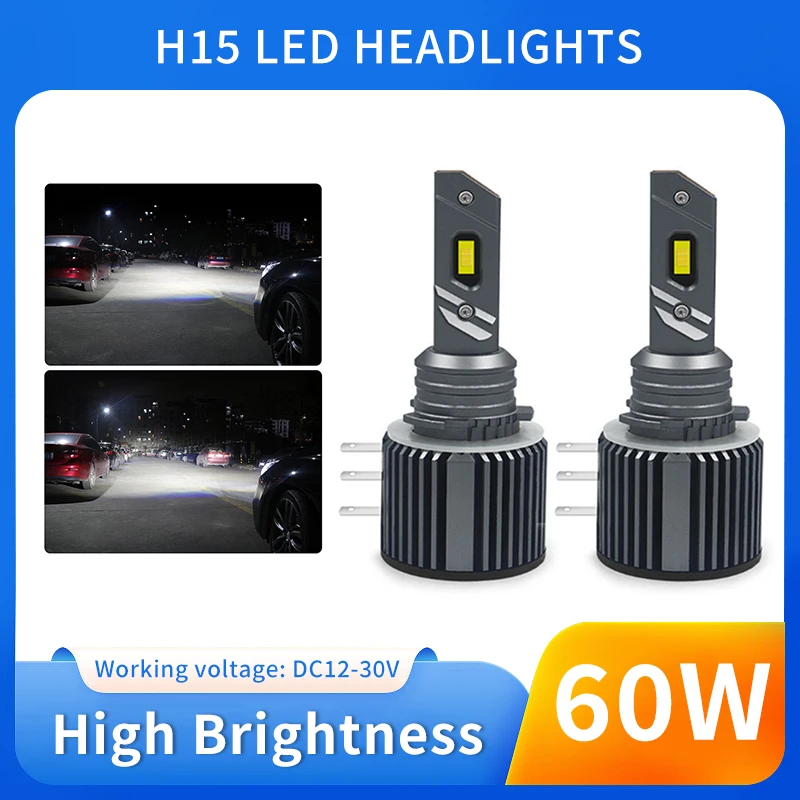 1 Pair Turbo H15 Led Bulbs Canbus 55W 7200Lm Car Lights 12V-30V Csp Super Bright Auto Lamps for Volkswagen Golf Audi Kia Bmw