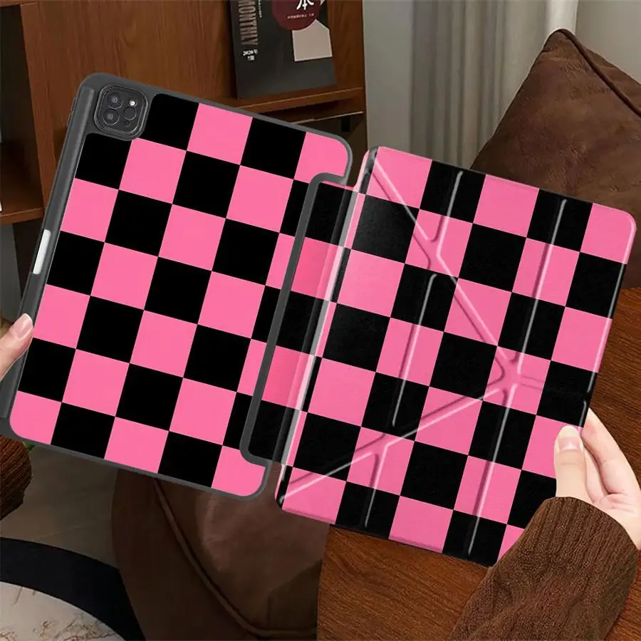 Cute Color Checkered Pattern Holder Cover Tablet Case For iPad Pro 11th 10th 9th 8th 7th 12.9inch Air 4 5 M3 M2 M4 11inch Pro