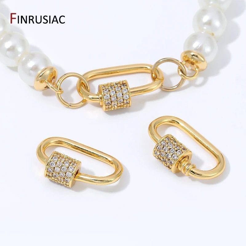 18K vergoldete Messing-Spiralverschlüsse für Perlenarmbänder, Zirkon-Zylinder-Drehverschluss für DIY-Schmuckherstellungszubehör