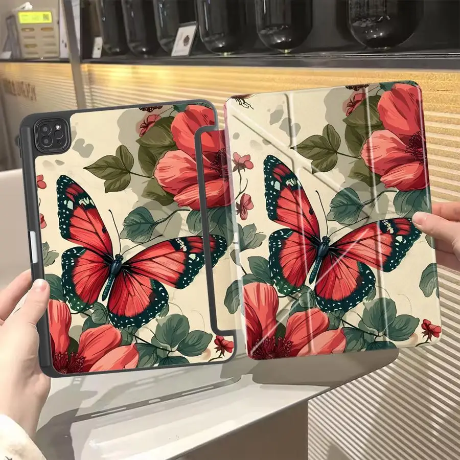 

Red Butterfly Flower Holder Cover Tablet Case For iPad Pro 2025 Pro 11th 10th 9th 8th 7th 12.9inch Air 4 5 M3 M2 1 2 M4 11inch