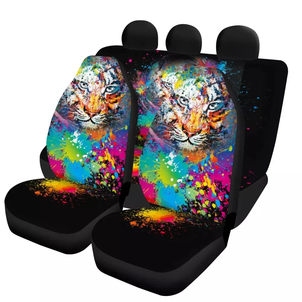 

3D Tiger Print Universal Car Front/Back Seat Covers Comfortable Car Seat Covers Stylish Covers for Men Black Auto Interior