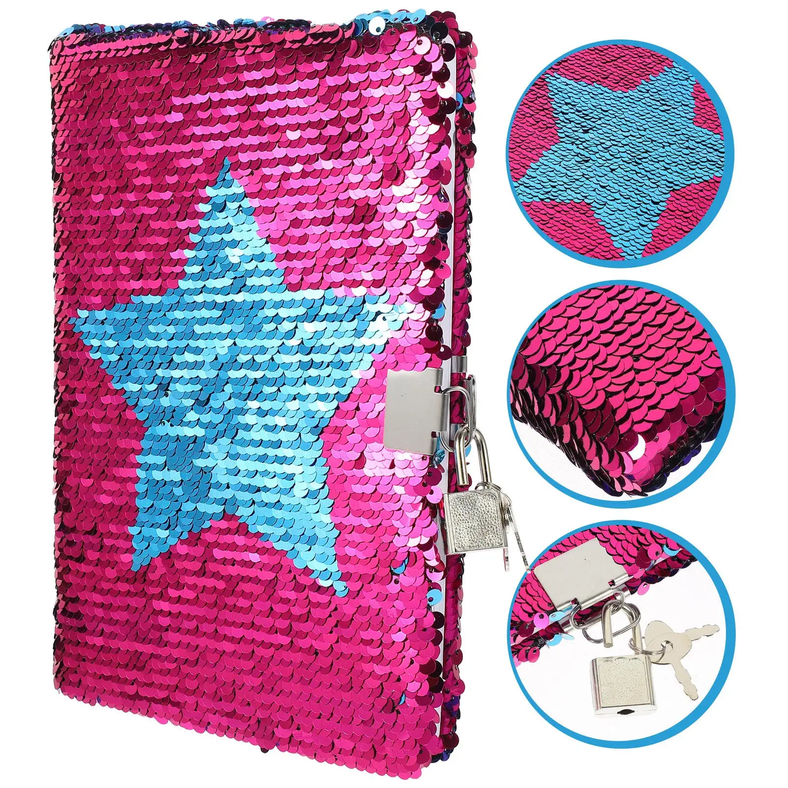 

Reversible Sequin Notebook A5 Size Glitter Cover Lockable Diary for Students Creative Adorable Journal Notepad