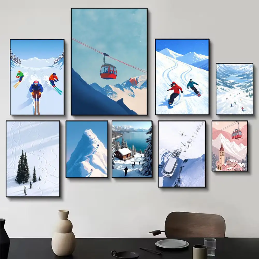 Dynamic Skiing Art Poster Painting Wall Art for Living Room Home Gifts Decor Mural