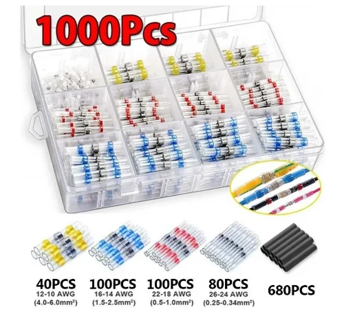 

1000PCSThermal Shrinkage Sleeve Splice Waterproof Heat Shrink Butt Wire Connectors Tinned Copper Solder Seal Wire Terminals