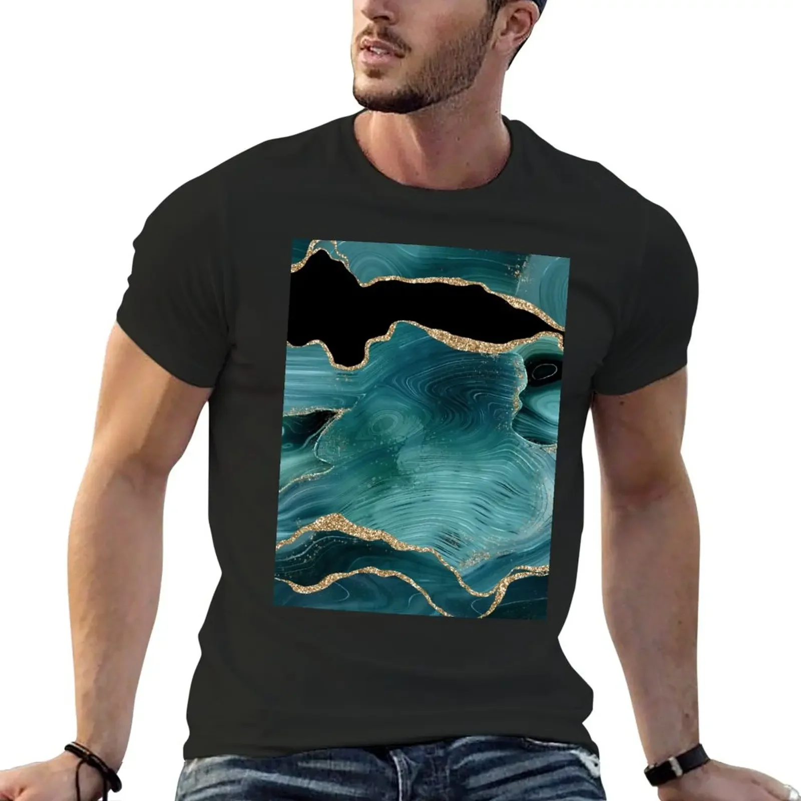 Teal and gold glitter agate marble texture - Gorgeous and luxurious T-Shirt customizeds Men's t shirts