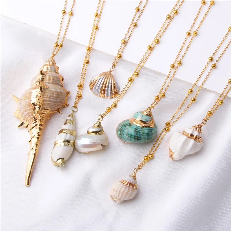 Boho Conch Shell Necklace Sea Beach  Pendant  for Women Chain Collier Femme  Cowrie Summer Jewelry Bohemian