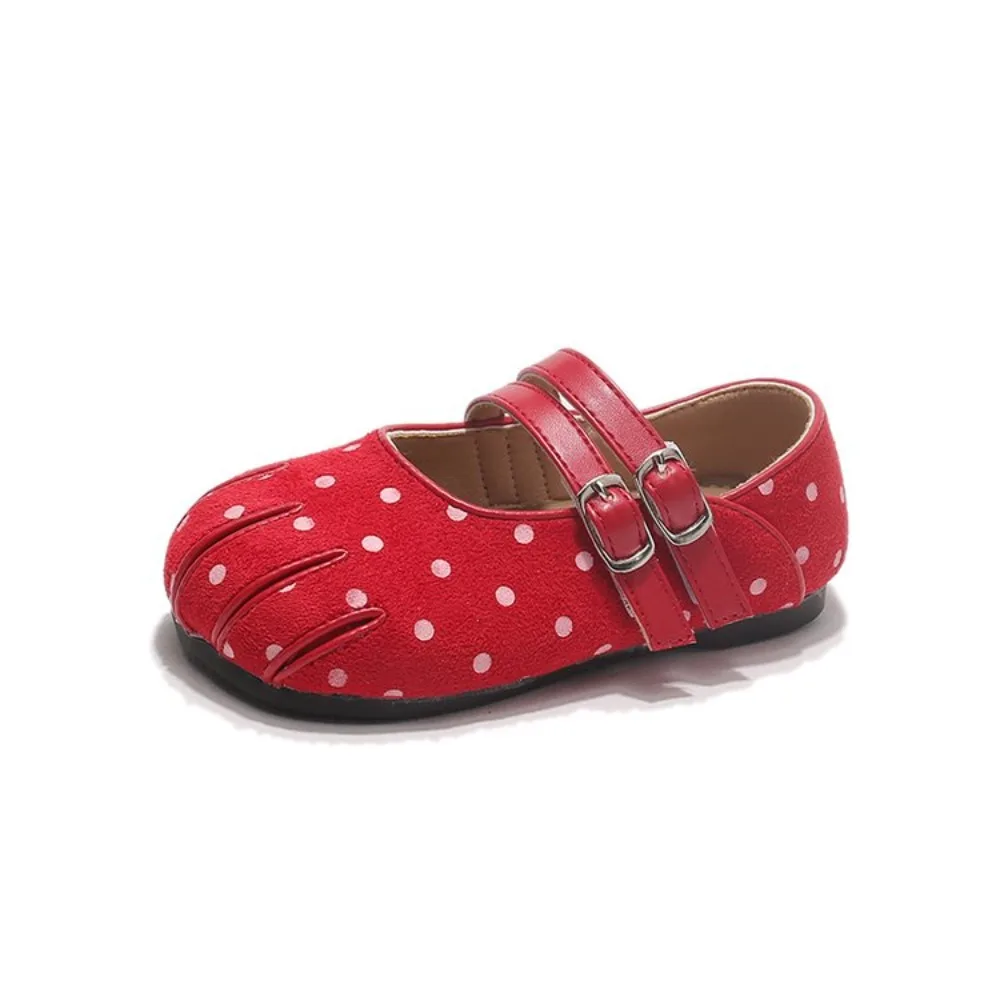 Toddler Polka Dot Mary Jane Shoes, Girls Retro Double Buckle Strap Flat Shoes, Cute Split Toe Non-Slip Soft Sole Princess Dress