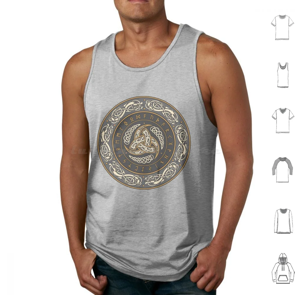 Horns Of Odin Norse Triskelion With Runes Tank Tops Vest Sleeveless Vikings Norse Paganism Norse Gods Odin Triskelion Fenrir