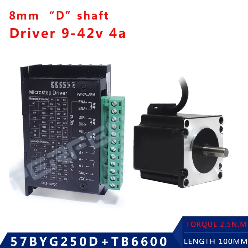 Nema 23 Stepper Motor High Torque 57BYG250D  4-Lead 2.5N 57x100mm Motor with TB6600 Driver for 3D Printer Robot Accessories