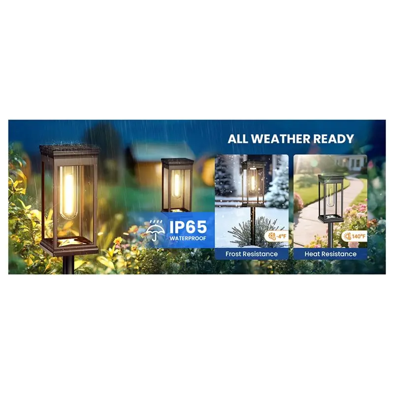 ABVT-6 Pack Square Solar Pathway Lights Outdoor Warm White LED Auto On/Off IP65 Waterproof For Walkway Garden Driveway Decor
