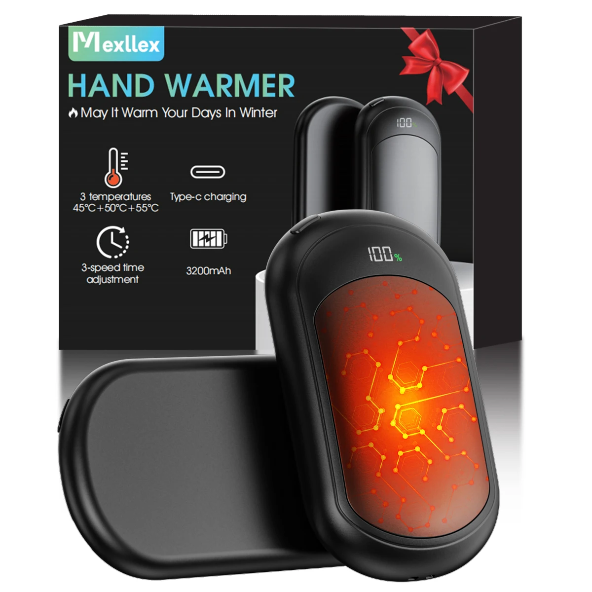 Mini Tragbarer Handwärmer mit Digitalanzeige für den Ladezustand, USB-C-Ladefunktion, Winterheizgerät für Outdoor-Sport und den täglichen Gebrauch