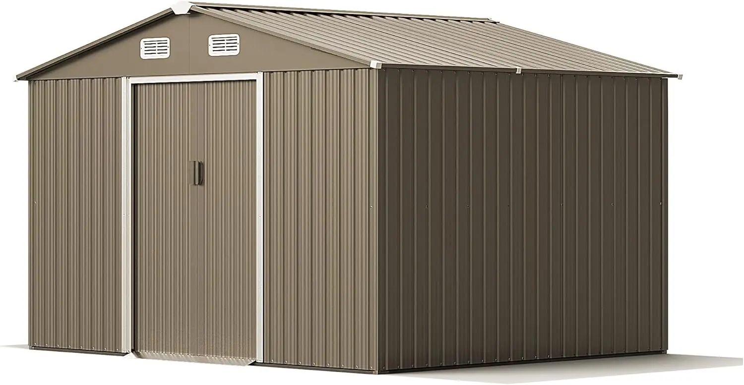 

10FT x 8FT Metal Storage Shed, Outdoor Storage Shed with Lockable Slide Doors & 2 Windows, Utility and Tool Shed with Slooping