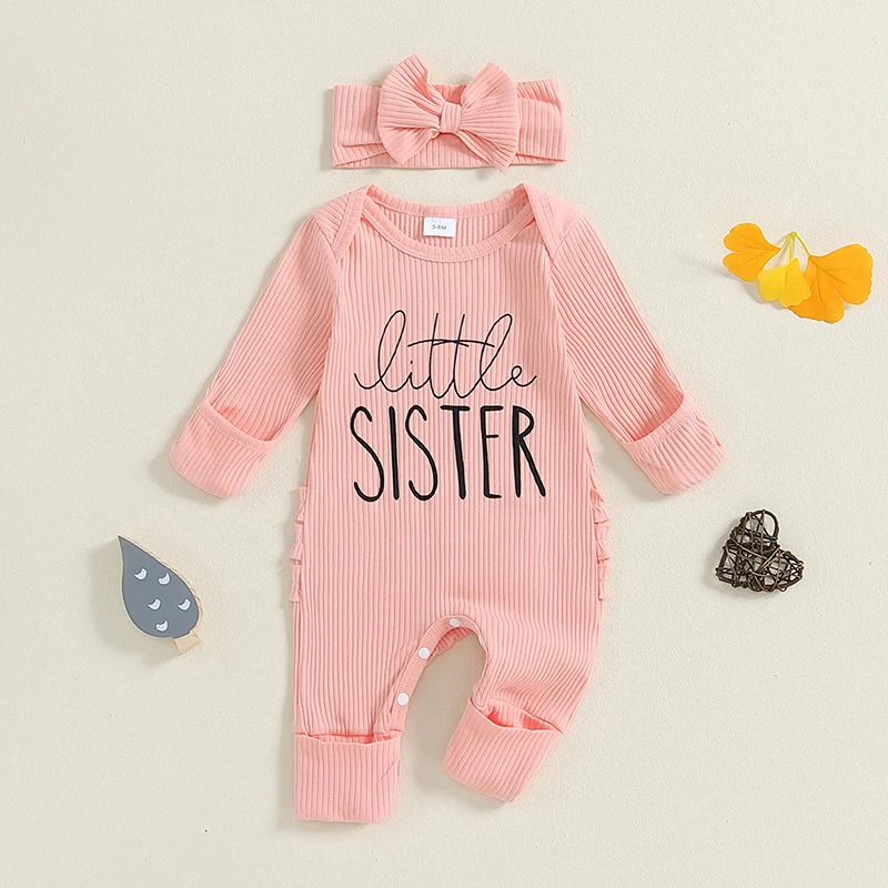 Baby Girl Clothes Newborn Little Sister/Hello World Outfit Long Sleeve Romper Jumpsuit Preemie Baby Girl Clothes