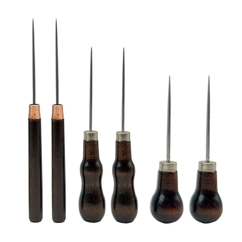 2/3PCS Professional Leather Wooden Handle Awl DIY Tools For Leather Craft Stitching Sewing Accessories Sewing Stitching Awl