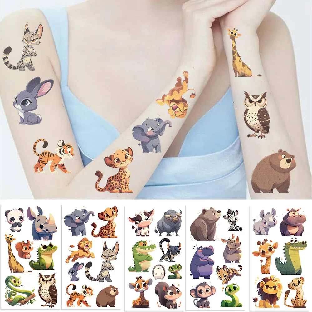 10Pcs Cartoon Animal Crocodile Elephant Temporary Tattoo Stickers Fake Tattoos Stickers Waterproof Funny For Kids Party Gift