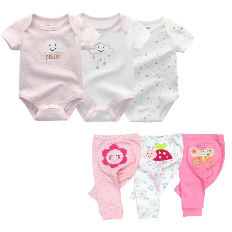 Fetchmous 6Pcs/lot bodysuits and pants Four Seasons Cartoon Newborn Baby Boy Girl Bodysuits baby pants Soft Baby Clothing