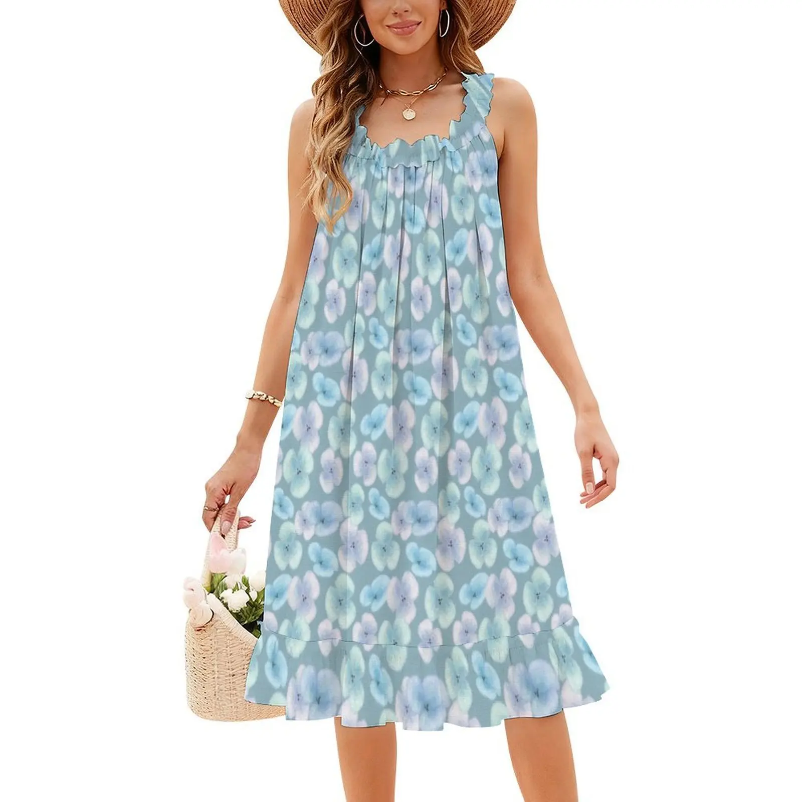 فستان بوهو أنيق فاتح على شكل زهور زرقاء فاتحة أنيقة لحفلات الزفاف على الشاطئ فستان نسائي طبيعي بلات الصقيع #4