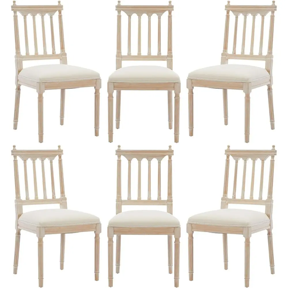 

Set of 6 Linen-Upholstered Farmhouse Dining Chairs with Wooden Legs, Suitable for Home, Kitchen, and Restaurant Use