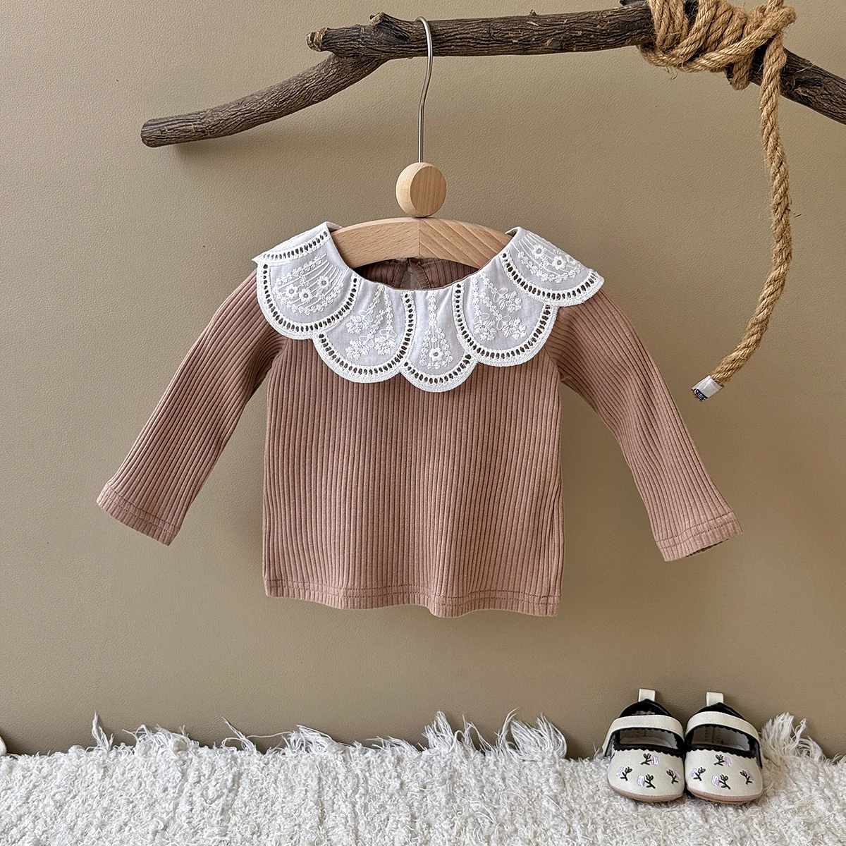 Frühling Herbst Baby Mädchen Baumwoll-T-Shirt Kleinkind Peter-Pan-Kragen Oberteil Koreanischer Stil Säugling Baby Mädchen T-Shirt 0-3 Jahre – Detail 9
