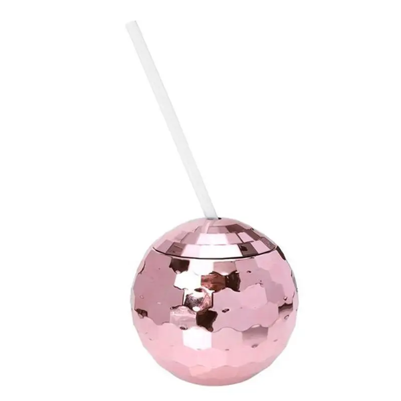 ABUN 4PCS Disco Ball Cups with Lid and Straw, 600ML Glitter Flash Ball Tumbler Cocktail Cup for Party Nightclub Bar Drinking,