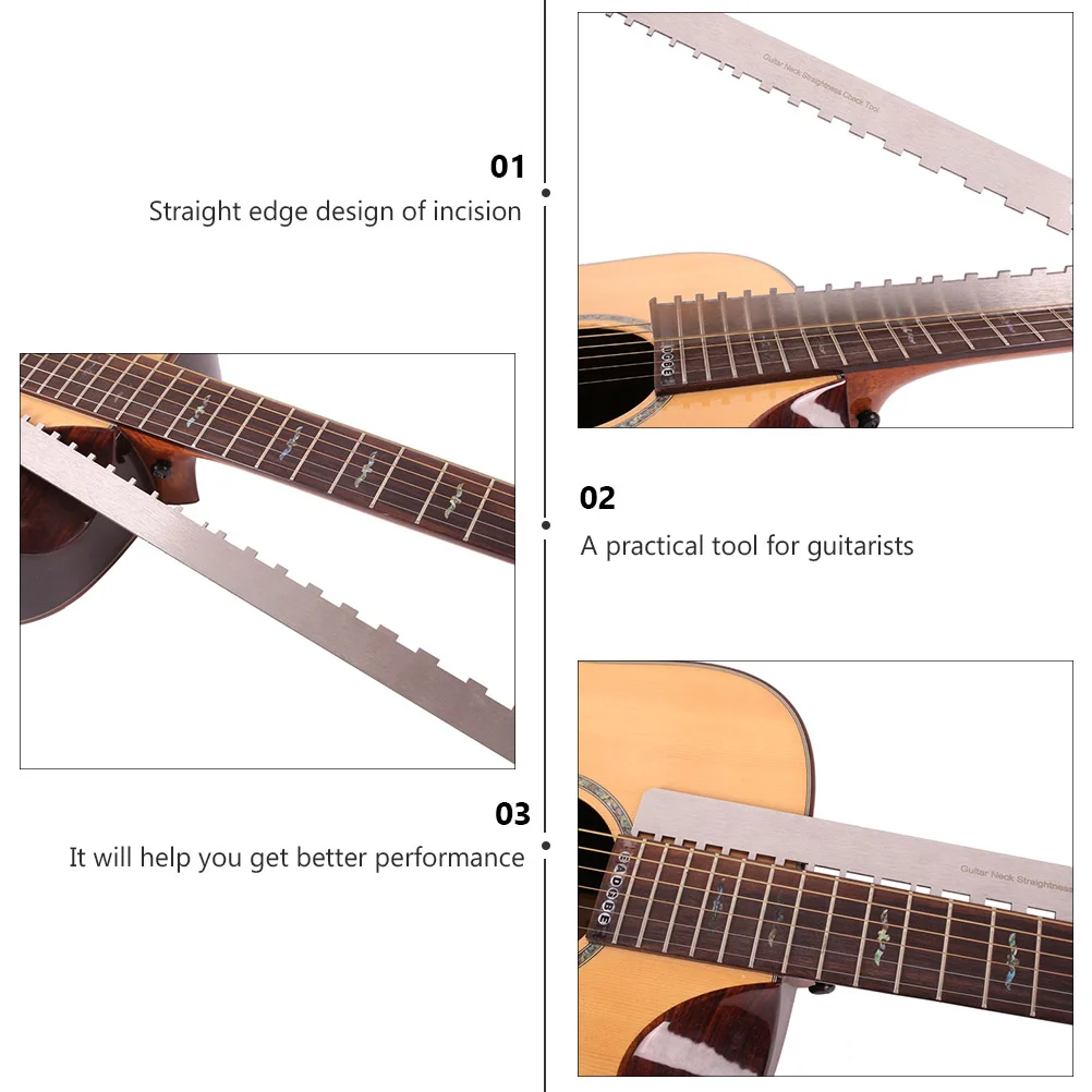 Neck Ruler Guitar Fret Crowning Tool Luthier for Notched Straight Edge Measuring Repair Maintenance Bass Setup Stainless Steel