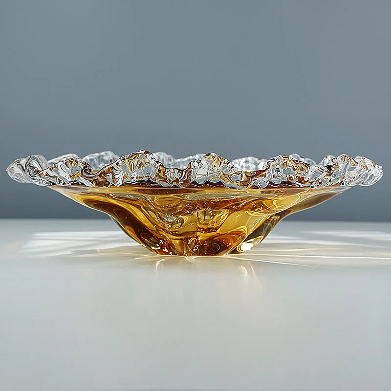 Artistic Crystal Glass Fruit Tray, Irregular Modern Luxury Serving Bowl, for Upscale Hotel Lounge Living Room Decor