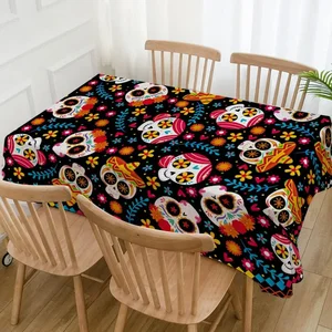 Ölülerin günü, dikdörtgen masa örtüsü, şeker kafatası dekor, cadılar bayramı partisi, meksika ve dia de los muertos masa örtüsü su geçirmez su geçirmez água dekor havluda en çok satılan 8 meksikalı-1 numara