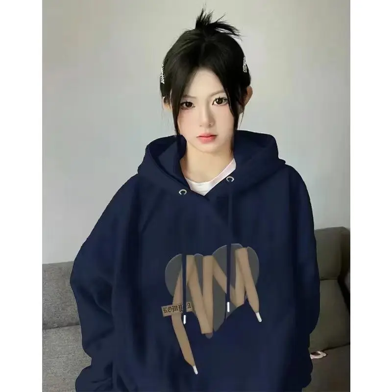

Fashion Printed Spliced Lace Up Hoodies Sweatshirts Female Clothing 2023 Autumn Winter Oversized Casual Tops Korean Sweatshirts