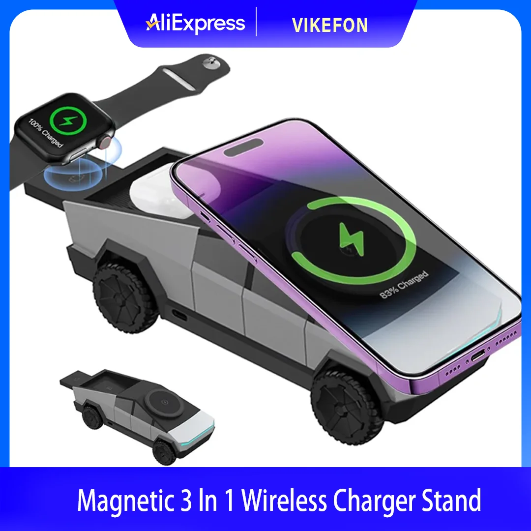 

Магнитное беспроводное зарядное устройство 3 в 1, автомобильная подставка для телефона для Magsafe iPhone 16 15 14, Apple Watch 10 ~ 2 SE AirPods Pro, зарядка умных часов