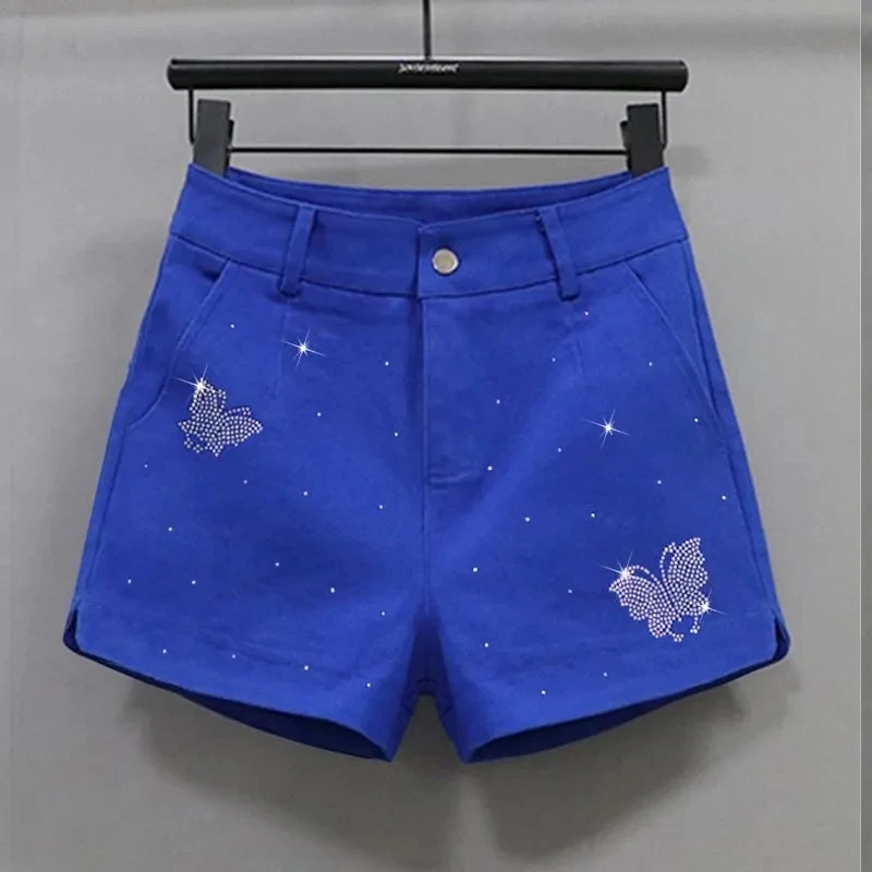 Red Shorts Women's streetwear 2025 Summer New Korean version High waist slimming casual versatile hot Diamond Hot pants