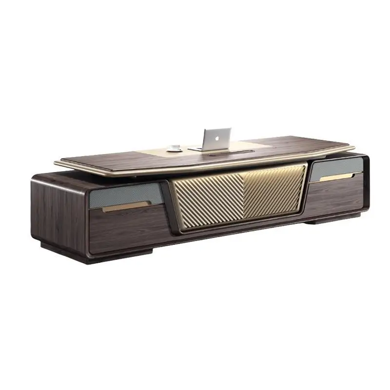 New Chinese-style boss table President's Black walnut solid wood leather high-end general manager's office Chairperson's