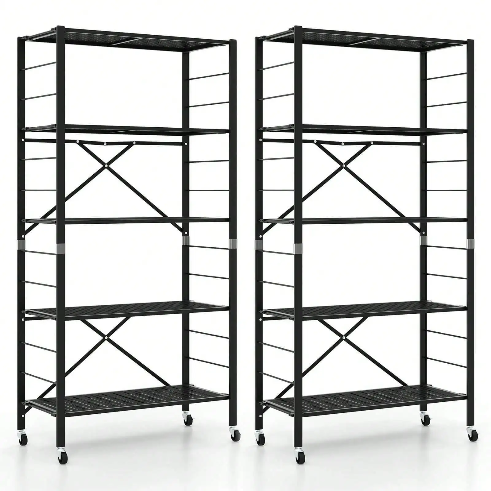 

2PCS Foldable Storage Shelves Adjustable Collapsible Organizer Rack w/ Wheels