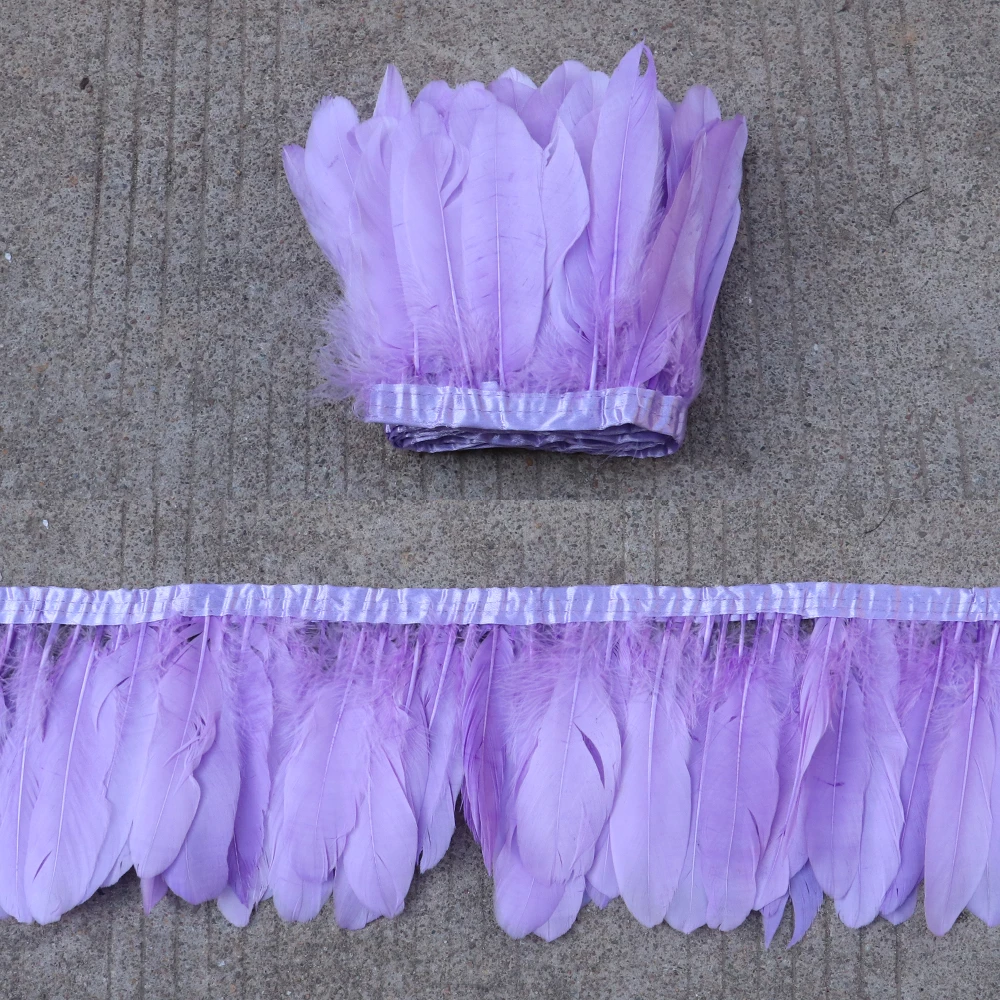 1 Yard Natural Goose Feathers Fringe Trimming Leather Pink White Plumes Ribbon For Wedding Decoration DIY jujuhat Crafts