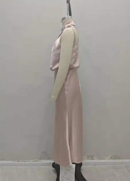 فستان لربيع وصيف بلون سادة من الساتان بدون أكمام، فستان سهرة خفيف أنيق ومزاج