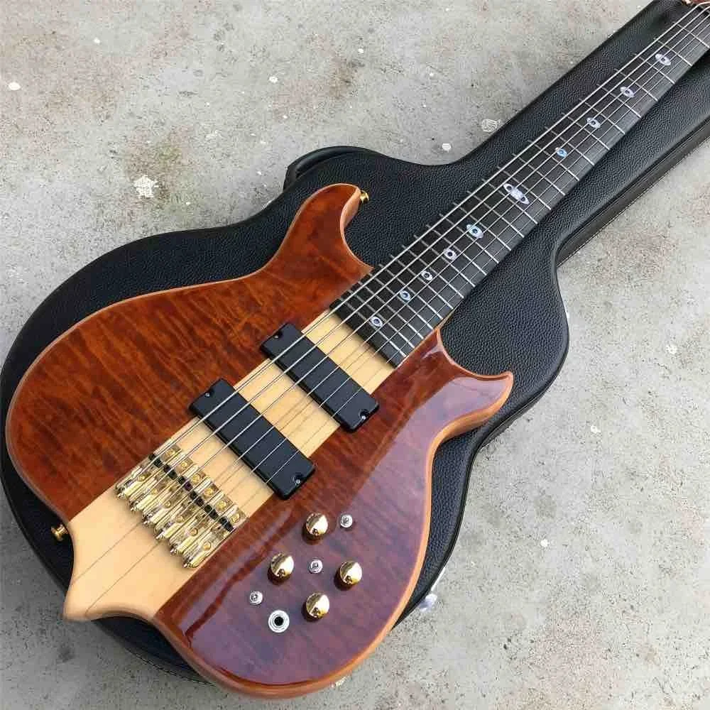 Custom Ebony Fingerboard 4 Strings Bass Burst Maple Top 9V Active Pickup Electric Bass Guitar