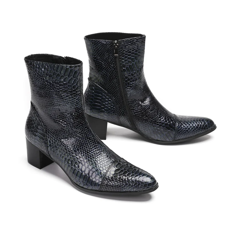 BOARD Fashion Brand Design Black Snake Skin Long Boots for Man Heels for Cowboy Boots Dress Wedding Shoes Man