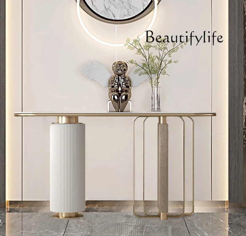 Modern Minimalist Living Room Entrance Side View Italian Minimalist Stone Plate Aisle Corridor Console