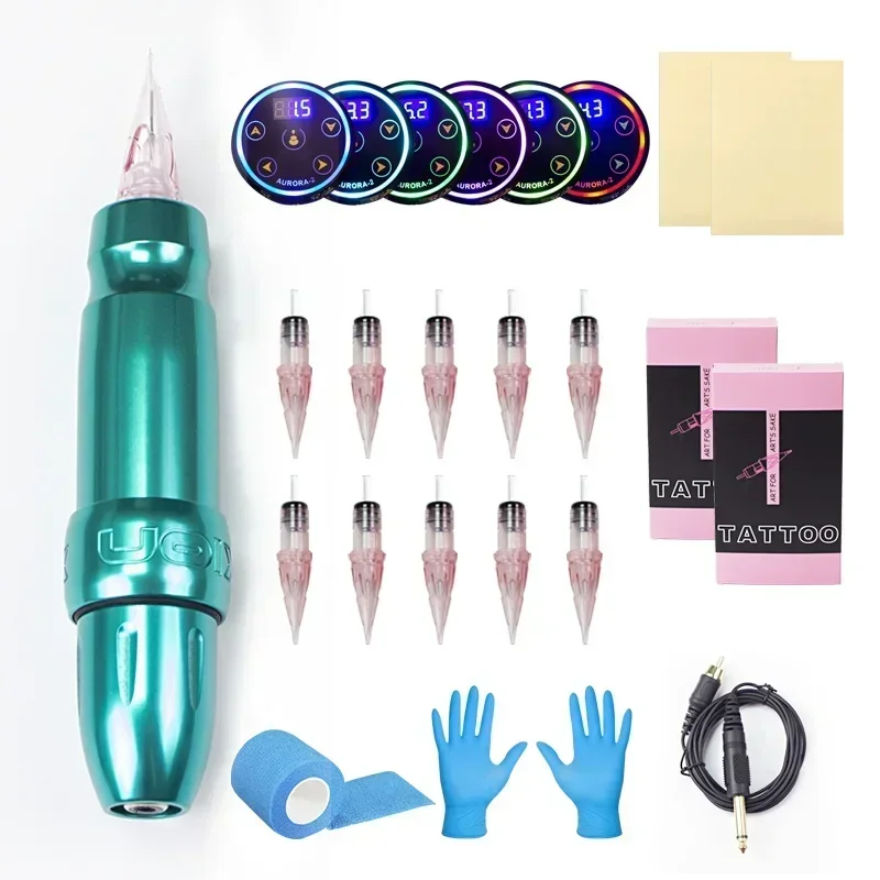 

3.5mm Stroke Tattoo Pen Suit Complete Rotary Tattoo Machine Kit with Aurora2 Power Supply and 20 Ink Cartridge Needles