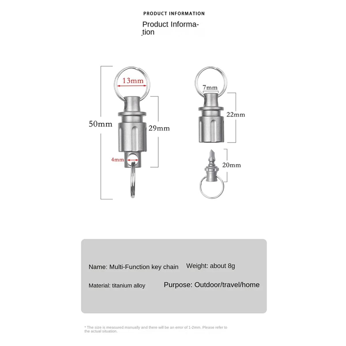 ABQR سبائك التيتانيوم المفاتيح العالمي مشبك سيارة المفاتيح البسيطة الدورية مشبك قلادة-الفضة