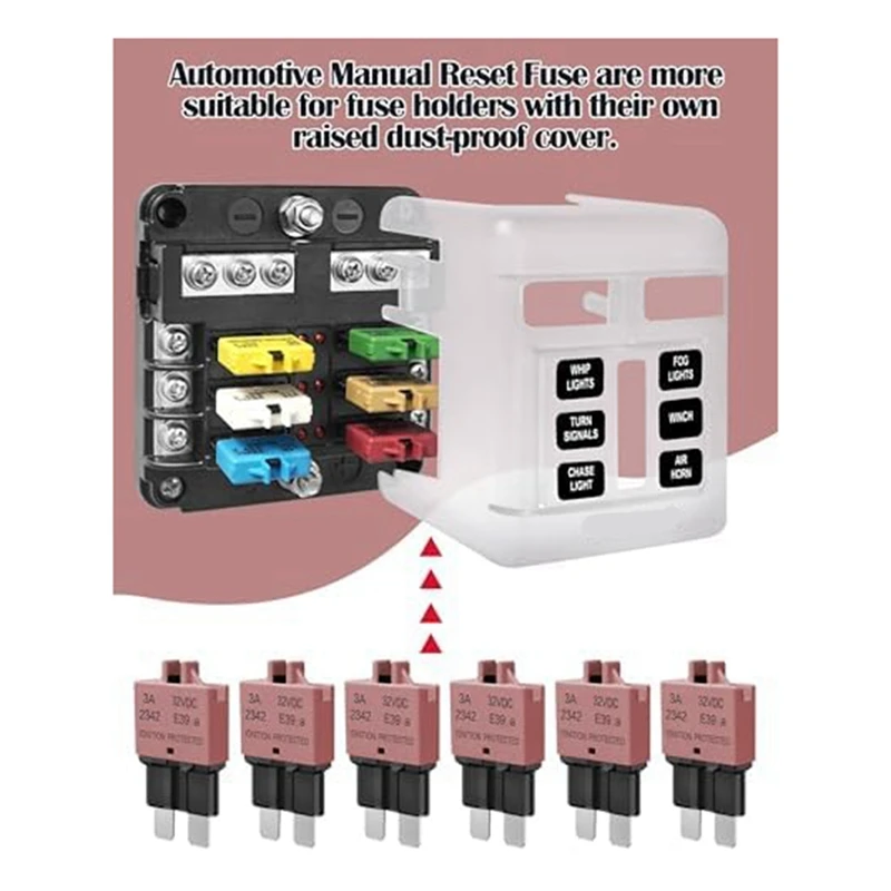 Car ATC Resettable Fuse 7.5A Atomanual Resettable Fuse 32VDC Standard Blade Fuse Combo Kit As Shown Plastic 6 PCS